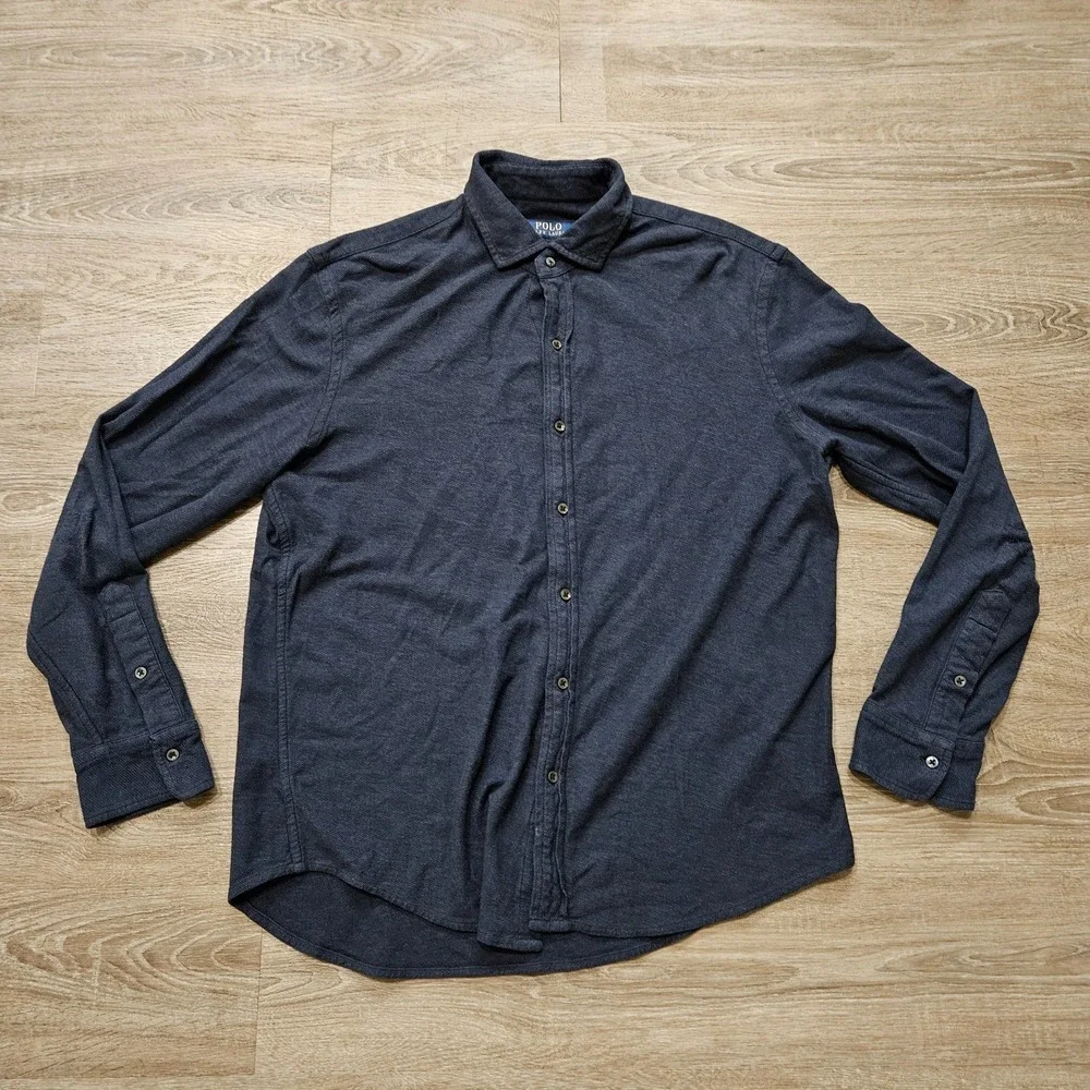 Polo Ralph Lauren Featherweight Mesh Shirt Mens L Gray Heather Button Up Cotton